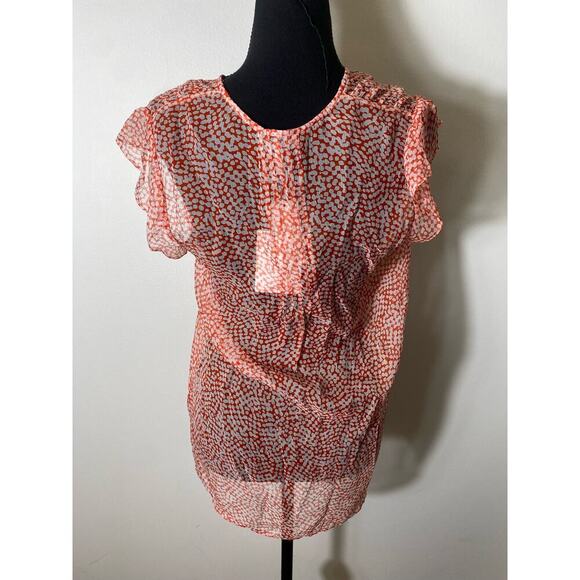 NWT Joie Red White Print Sheer Flutter Sleeve Top Sz S - Picture 4 of 7